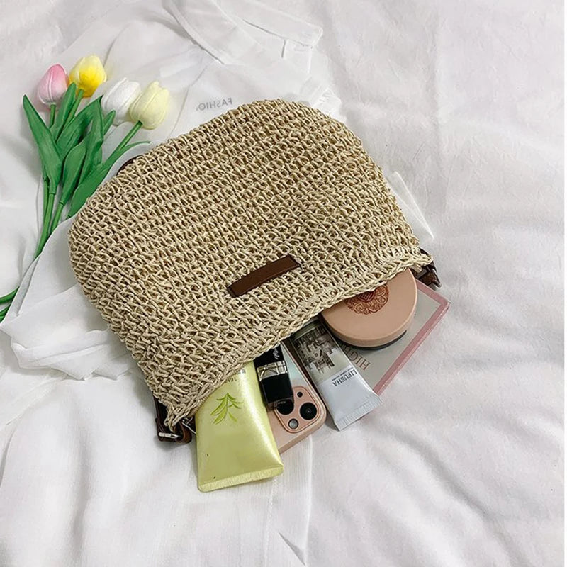 Ladies Fashion Summer Straw Crossbody Bag Women Beach Holiday Shopping Woven Shoulder Handbag Messenger Purses For Women Bags