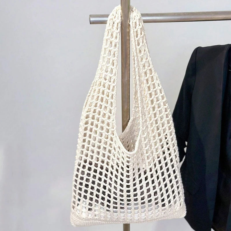 Fashion Crochet Bags for Women Summer Beach Tote Bag Aesthetic Totes Handbag Bohemian Woven Knit Shoulder Bag