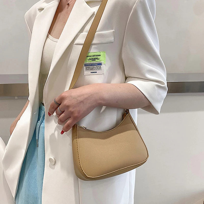 Fashion Solid Color Shoulder Bag For Women PU Leather Armpit Handbag Casual Daily Underarm Bag Gilrs Shopping Purse bolsa
