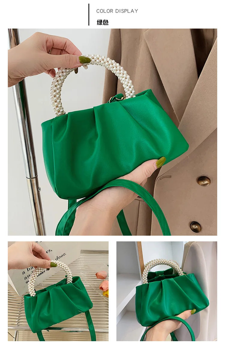 Solid Color Square Pleats Women's Bag Fashionable Cloud Bag, Stylish Soft Surface Handbag, Stylish Single Shoulder Messenger Bag