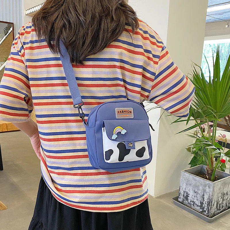 Harajuku Phone Crossbody Bag Nylon Cute Small Bags for Women Cow Pattern Square Small Shoulder Bag Suitable for Women Daily Use