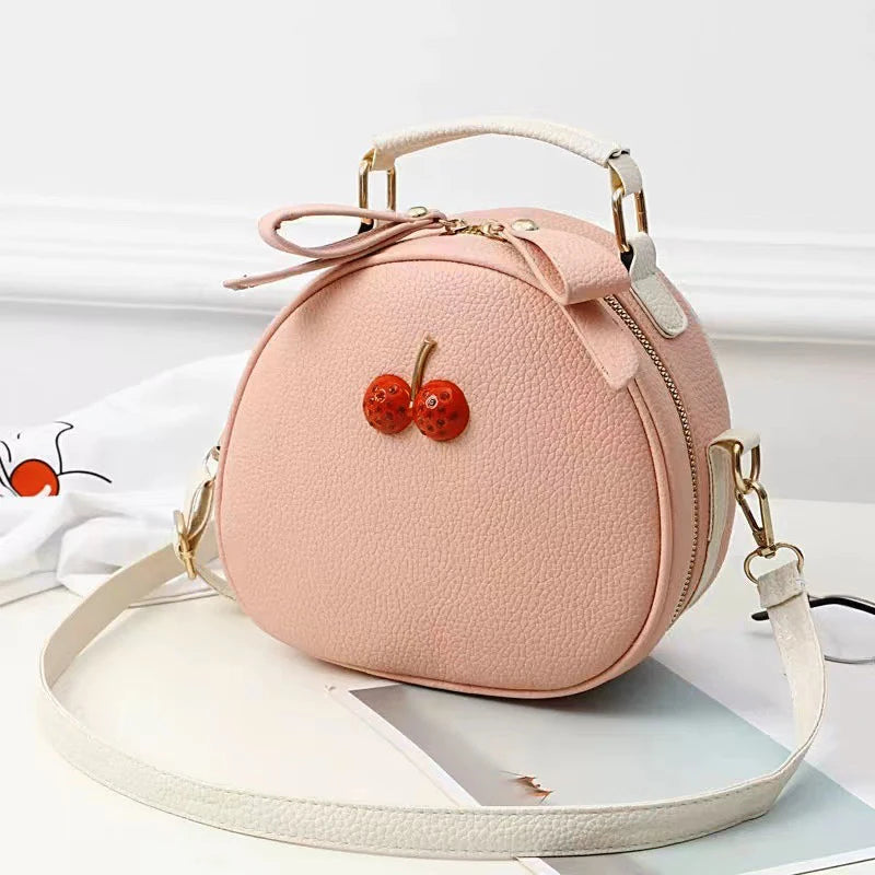 Litchi Pattern Contrast Cherry Small Purse and Handbags New Womens Sling-shoulder Crossbody Mobile Phone Bag