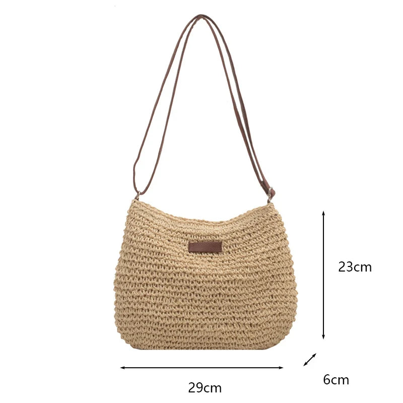 Ladies Fashion Summer Straw Crossbody Bag Women Beach Holiday Shopping Woven Shoulder Handbag Messenger Purses For Women Bags