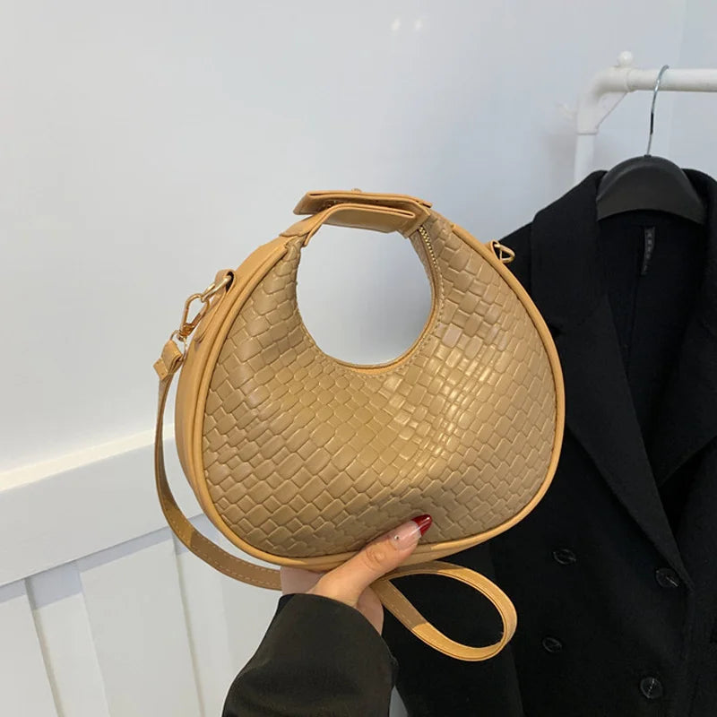 PU Leather Shoulder Bag Fashion Solid Color Lattice Crossbody Bag Small Bag Ladies Trend Luxury Designer Handbags