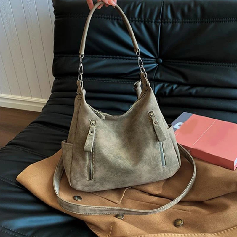 Designer Leather Female Side Bags Retro Shoulder Bag for Women Handbag Casual Ladies Large Capacity Tote Bag