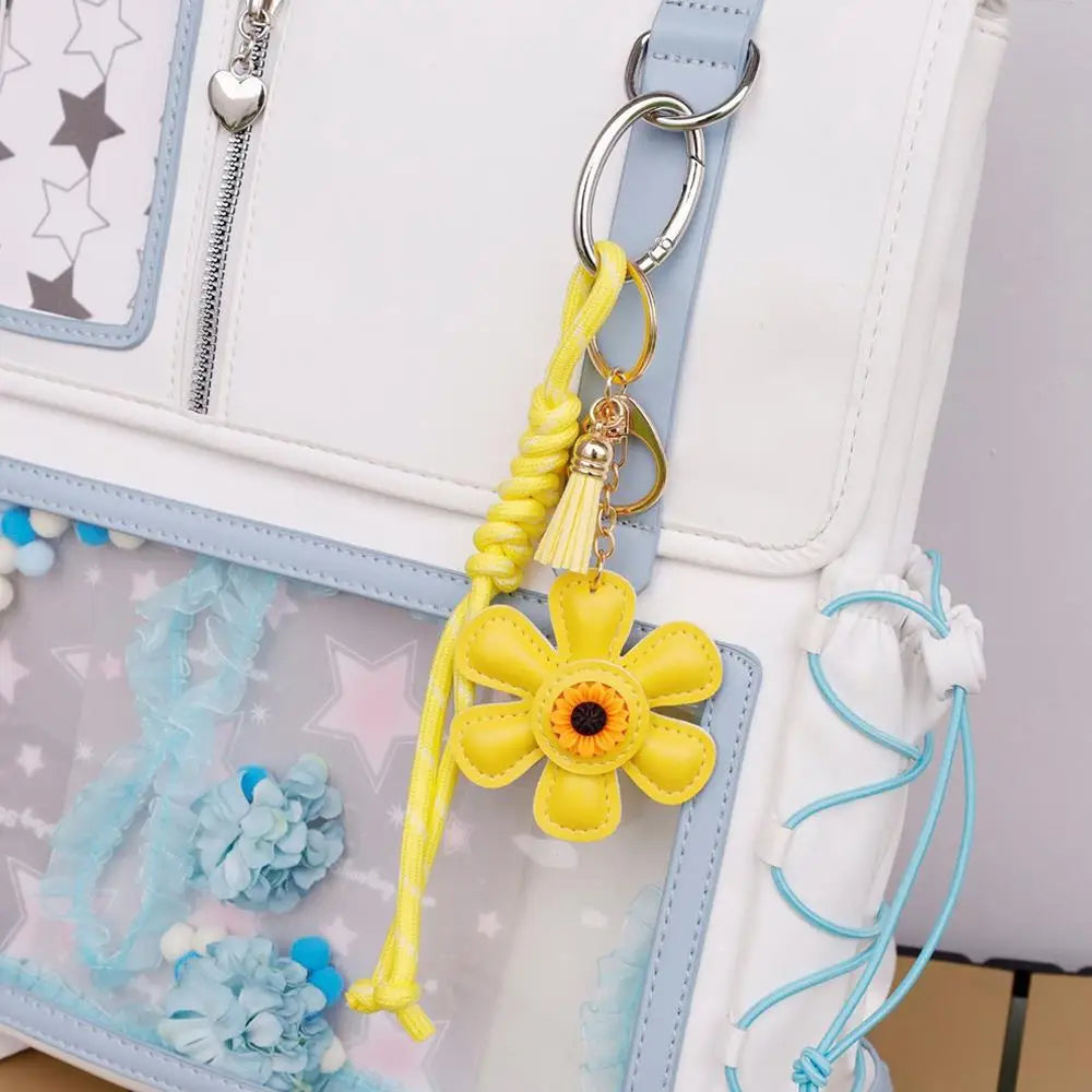 HOT Creative Key Pendant Leather Sunflower Braided Rope Handing Pendant Girl's Bag Charms Women Keyring Hanging Ornament 2025