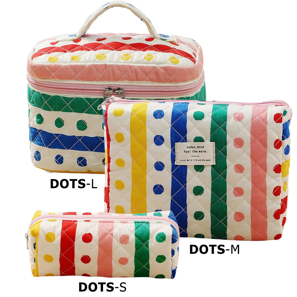1pcs Cute Quilted Cotton Makeup Bag Women Zipper Cosmetic Organizer Cloth Handbag Box Shape Portable Toiletry Case for Girls