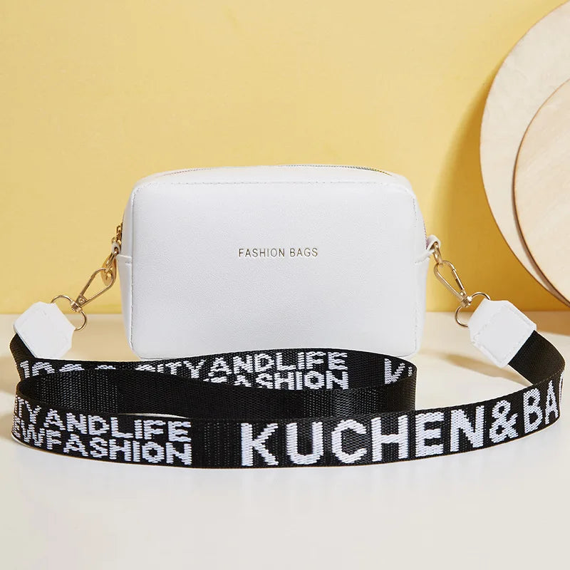 Black&white Shoulder Bag Durable Butterly Nylon Crossbody Bag Wide Belt Crossbody Bag Casual Small Sqaure Bag For Women
