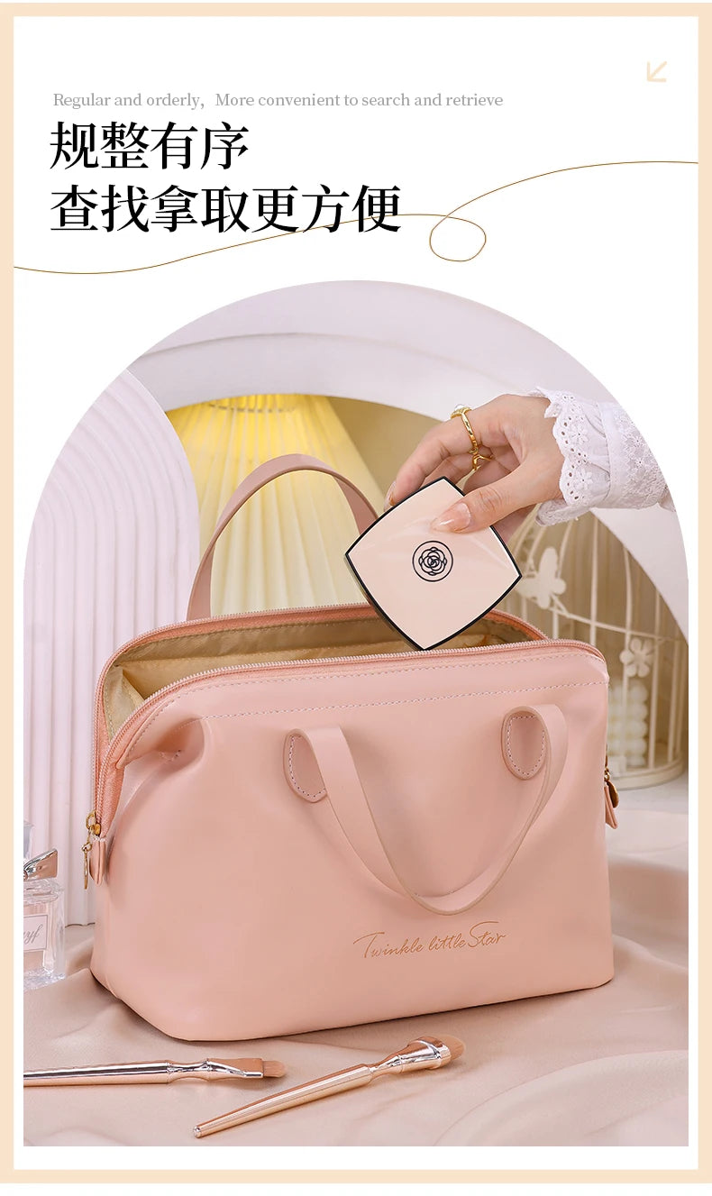 New French style portable handbag fashionable PU mini cosmetic storage bags women's toiletry bag for travel small tote