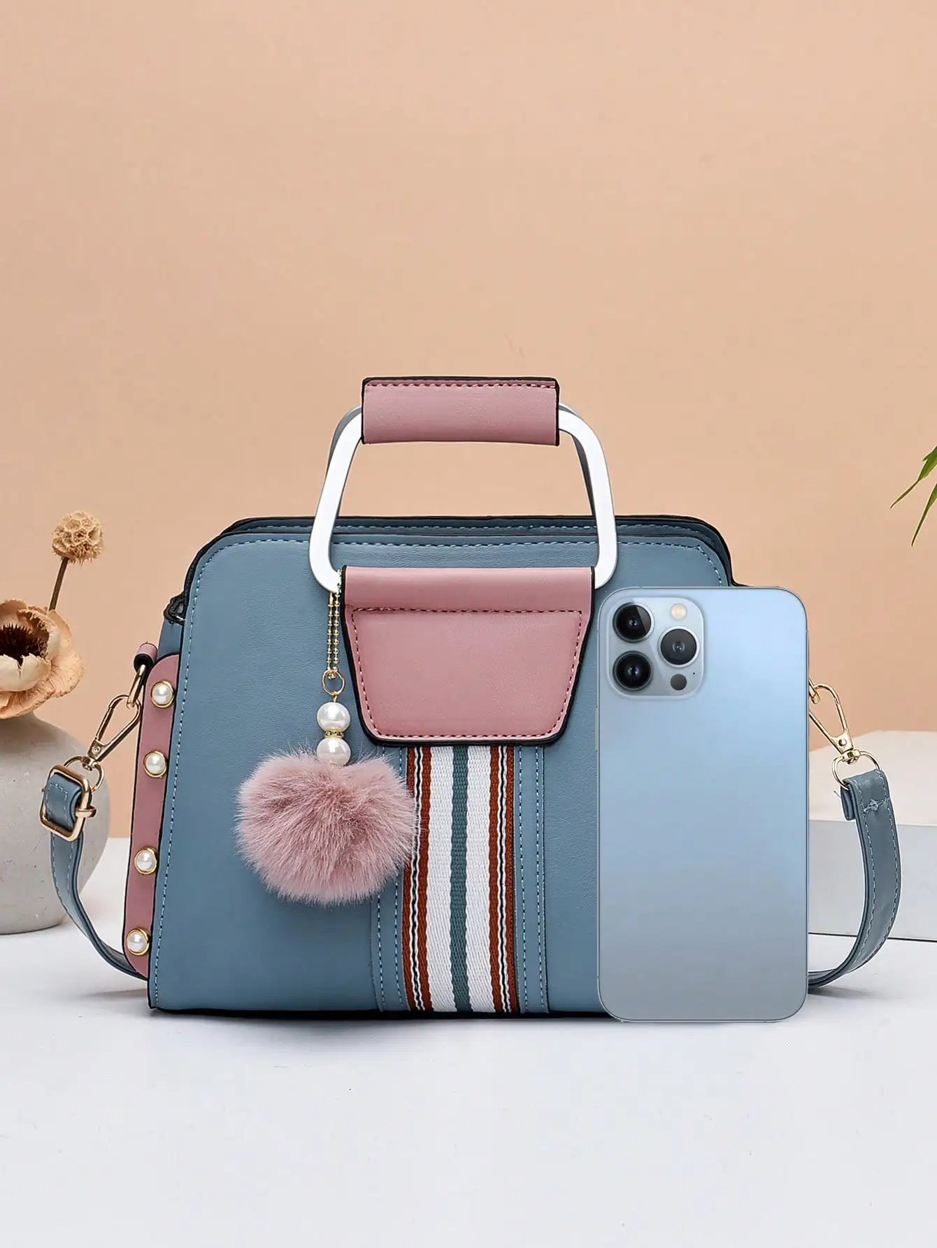 1 piece spliced contrasting handbag, a simple and casual daily accessory, an ideal choice for shopping and going out