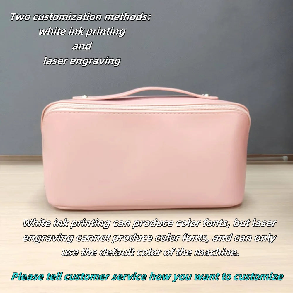 Customized Personalized Leather Square Cosmetic Bag Beauty Skin Care Large Capacity High Quality Portable Handheld Cosmetic Case
