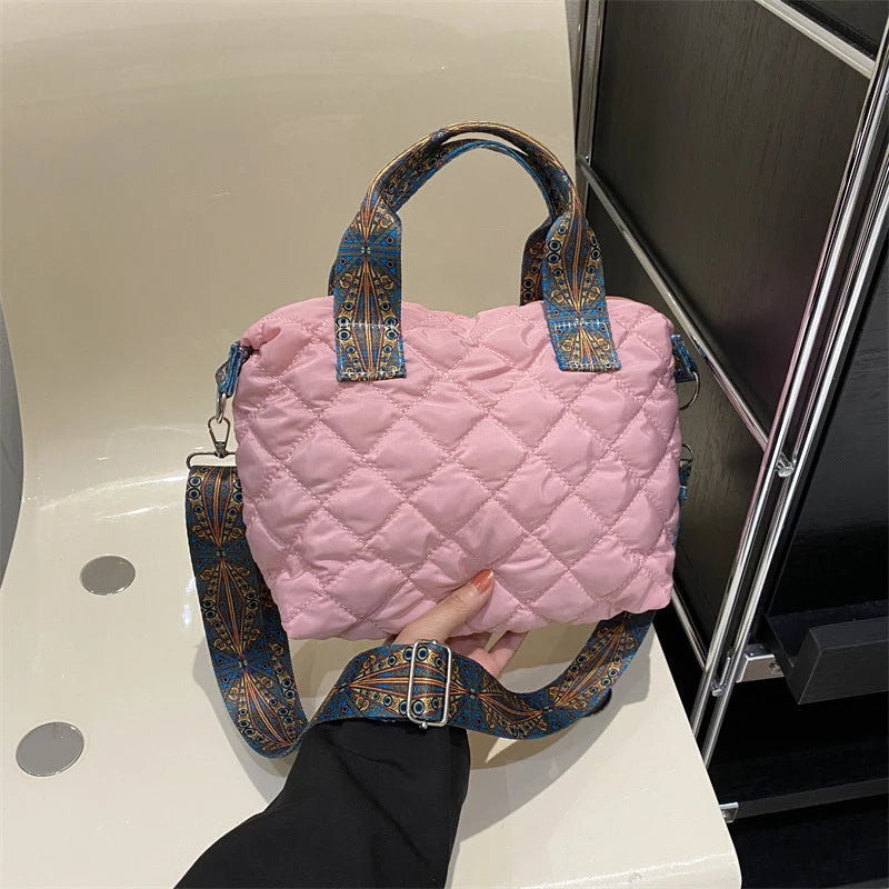Designer Brand Lingge Quilted Padded Large Tote Nylon Women Handbags Luxury Design Shoulder Crossbody Bags Shopper Bag