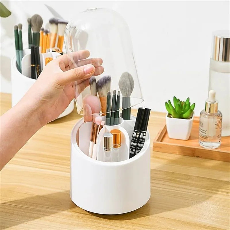 Desktop Cosmetic Brush Organizer 360° Rotating Makeup Brushes Holder 7 Grids Lipstick Eyebrow Pen Holder Eye Shadow Storage Box