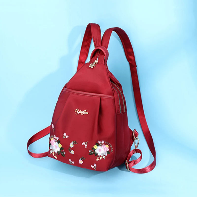 Waterproof Oxford Women Backpack Fashion Casual Embroidery Bag Designer Female Large Capacity Travel Handbag Shopping Knaps