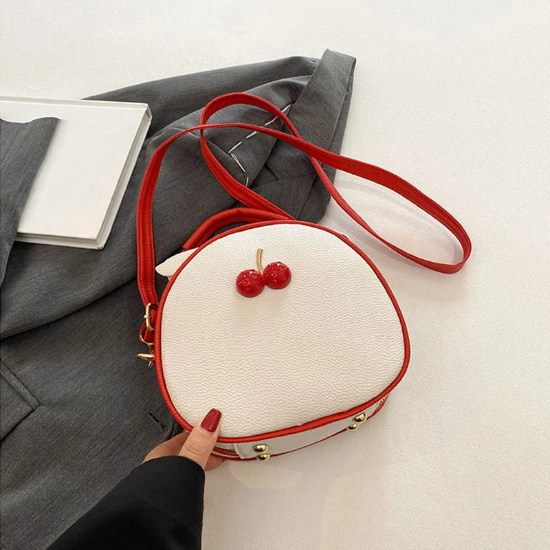 Litchi Pattern Contrast Cherry Small Purse and Handbags New Womens Sling-shoulder Crossbody Mobile Phone Bag