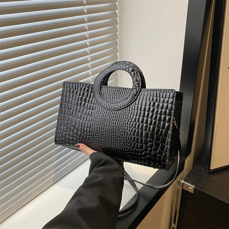 Women's Crocodile Pattern PU Leather Handbags Green Square Bag Fashion Brand Shoulder Messenger Bags Female Clutches