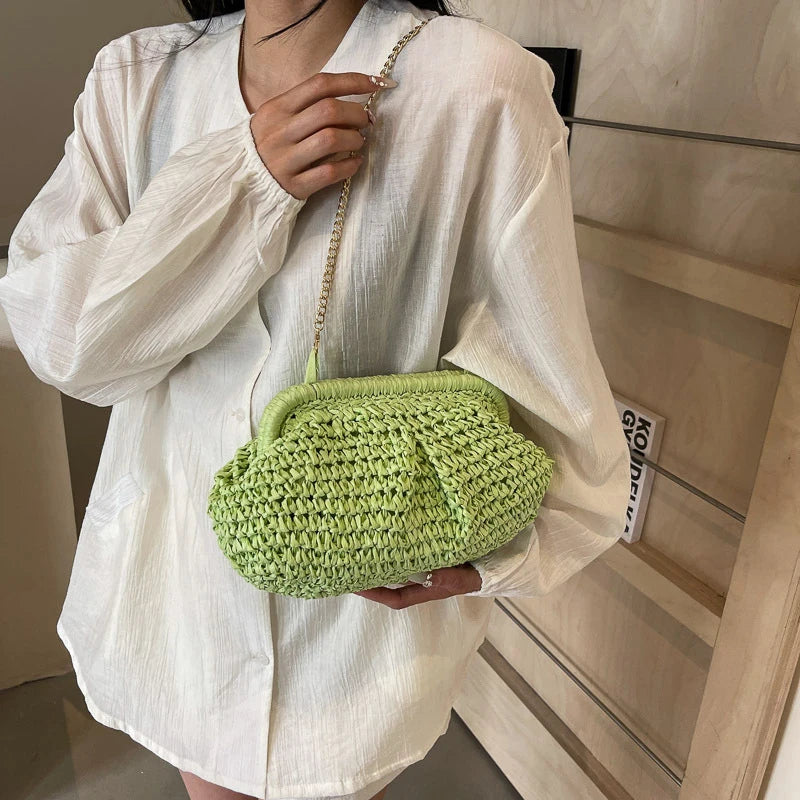 Summer New Straw Weaving Crossbody Bag Fashionable and Casual Shell Bag Women's Shoulder Bag with Excellent Texture