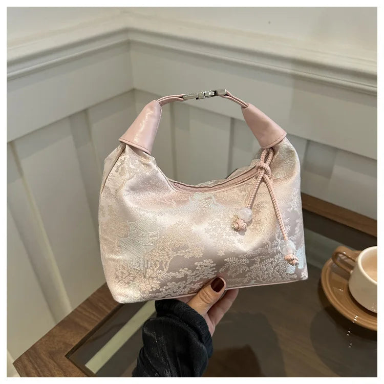 Fashionable Chinese Handbags Fashion Trend Single Shoulder Bag Light Simple Crossbody Bag Random Printed Satin Women's Tote Bag