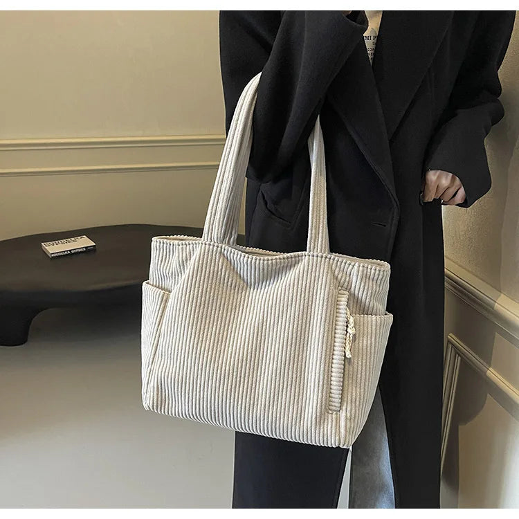 Autumn Winter Corduroy Tote Bag Korean Version Simple Handbag Women Large Capacity Versatile Casual Student Shoulder Bag Ita Bag