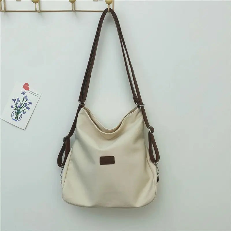 Large Capacity Fashion Canvas Shoulder Bag Women's Leisure Literature and Art Simple Solid Color Crossbody Backpack