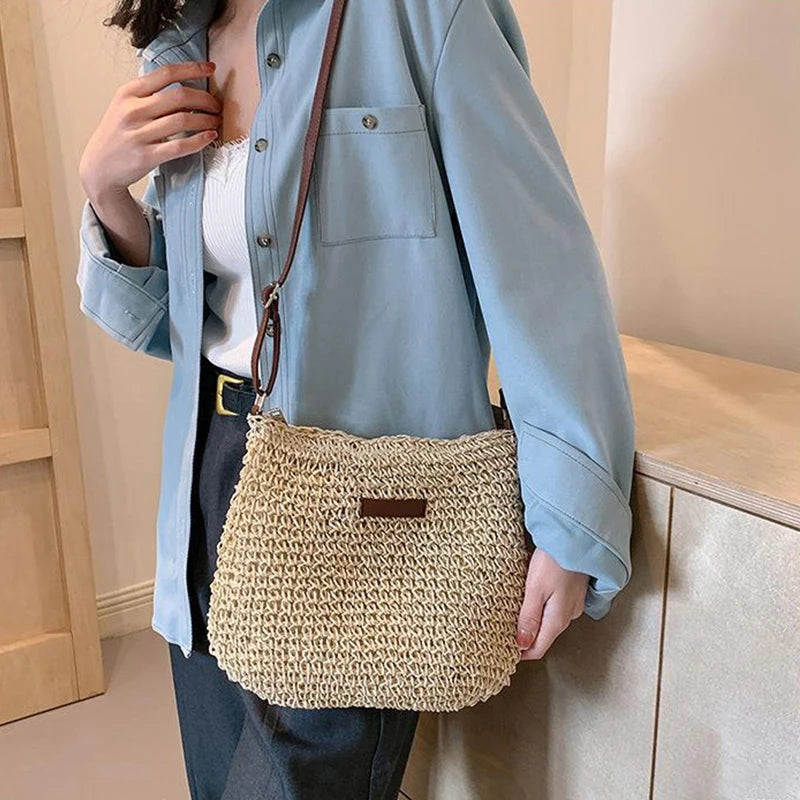 Ladies Fashion Summer Straw Crossbody Bag Women Beach Holiday Shopping Woven Shoulder Handbag Messenger Purses For Women Bags