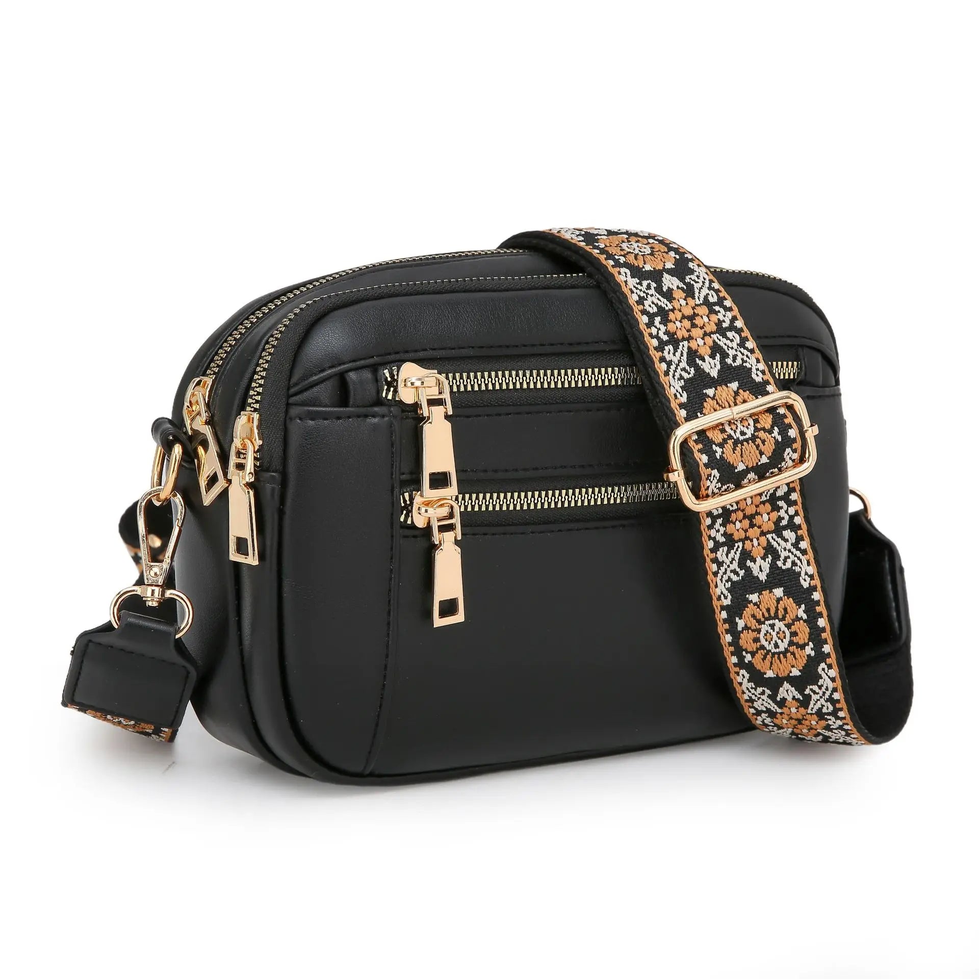 Stylish Wide Shoulder Strap Leather Crossbody Bag States Color Matching Zipper Small Square Shoulder Bag Suitable for Daily Use