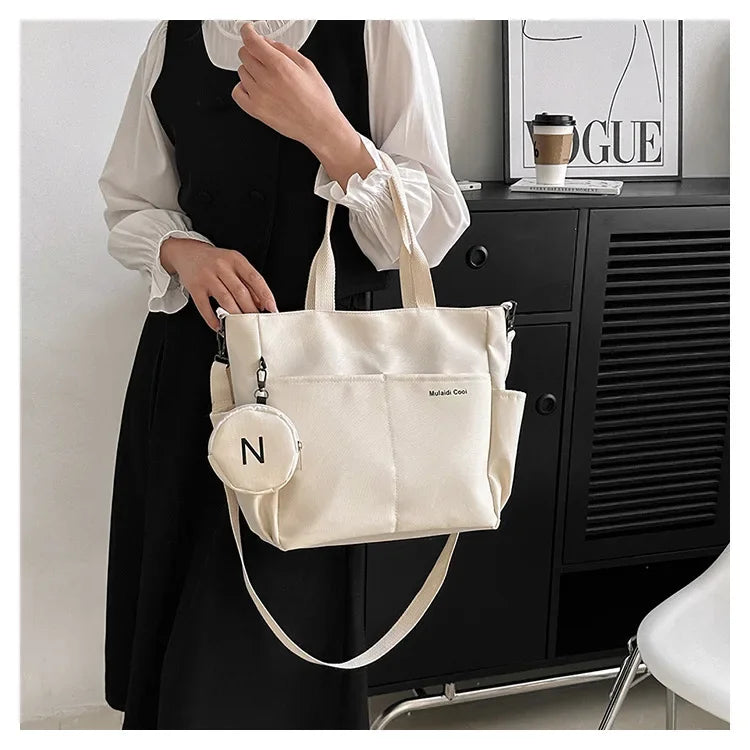 Oxford Design Double Sided Pocket Tote Bag Teen Women Large Capacity Handbag Single Shoulder Crossbody Bag with Round Coin Purse