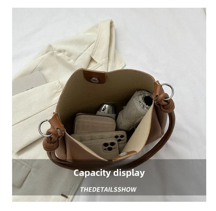 Fashionable High Quality Texture Crossbody Bag, Synthetic Leather Bucket Tote Bag, Single Shoulder Bag for Commuting Women's Bag