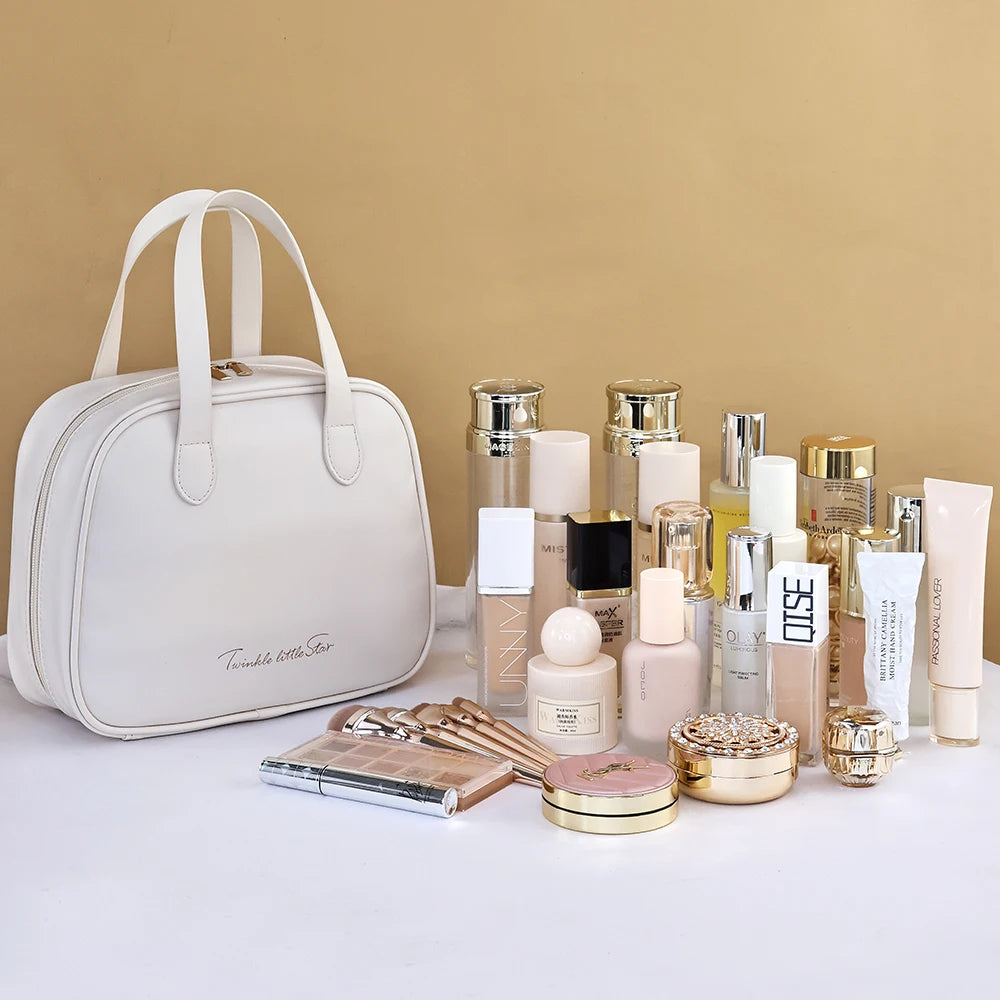 New Handheld Large Makeup Bag PU Makeup Storage Bags Partition Storage Waterproof Toilet Bag women's small Handbag
