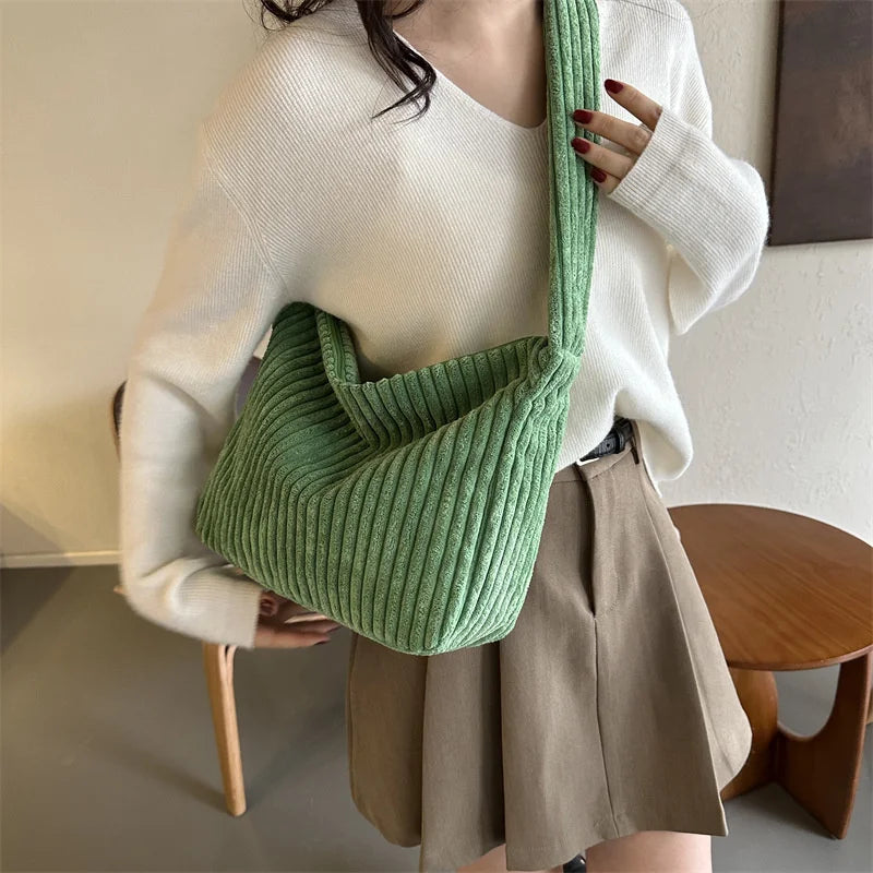 Winter Tote Bag for Women Large Capacity Handbags Casual Shoulder Bags Trend Female Corduroy Shopper Crossbody Bag