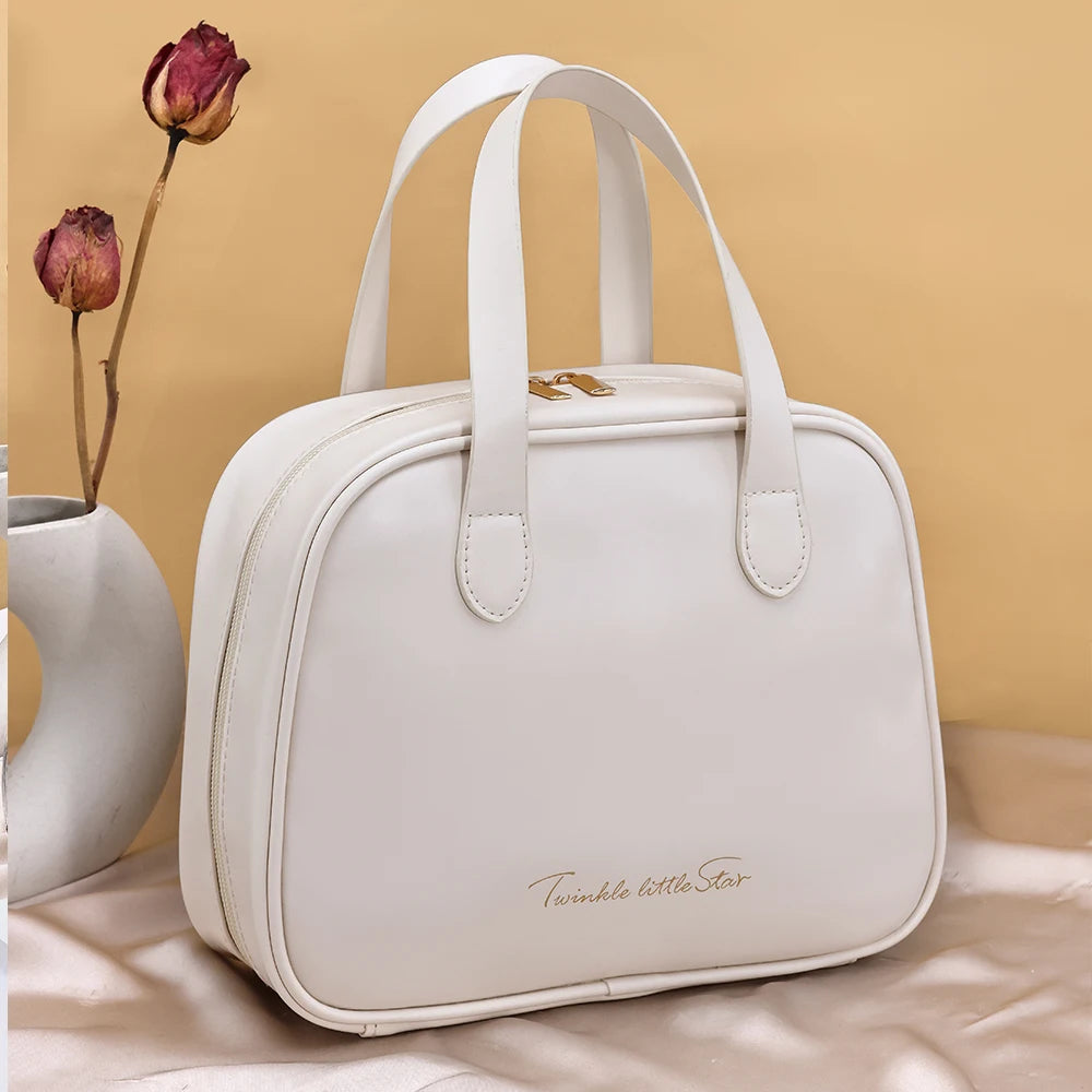 New Handheld Large Makeup Bag PU Makeup Storage Bags Partition Storage Waterproof Toilet Bag women's small Handbag