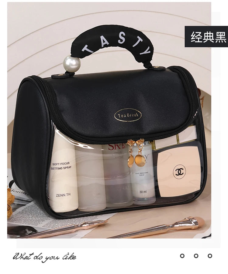 New Hooked Toilet Bag Transparent PVC Makeup Bag Large Capacity Hanging Storage Bag Travel Portable Handbag