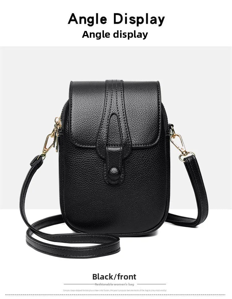 Mini Multifunctional Leather Shoulder Bag for Cellphone/Sport Cross Bags with Headphone Jack, Multi Layer Women's Bag with Cover