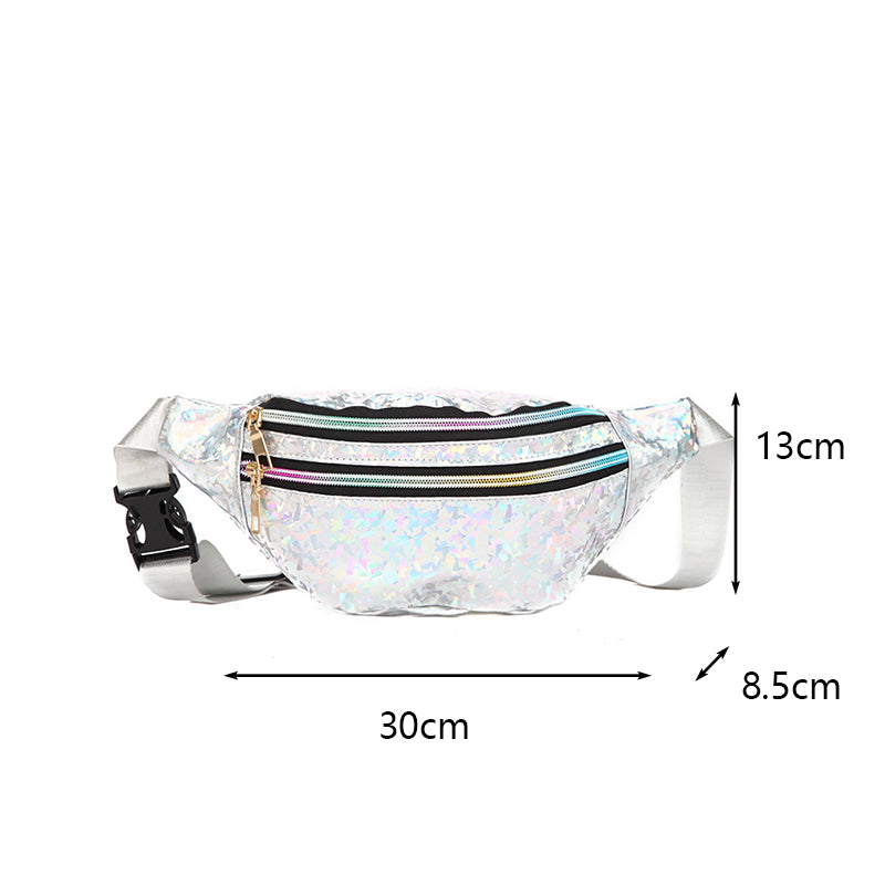 Holographic Fanny Pack Hologram Waist Bag Laser PU Leather Travel Banana Hip Bum Zip Waist Bags Women Shoulder Bag for Girls
