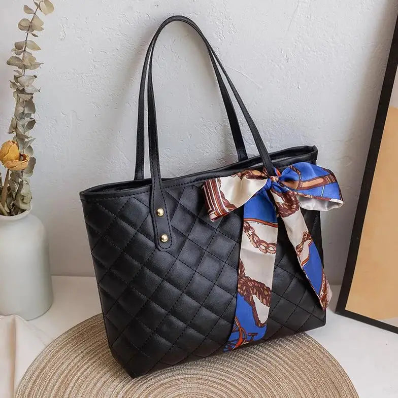 Large Capacity Lingge Embroidery Bag New Trendy Simple Scarf Tote Bag One Shoulder Bucket Bag Bags for Women
