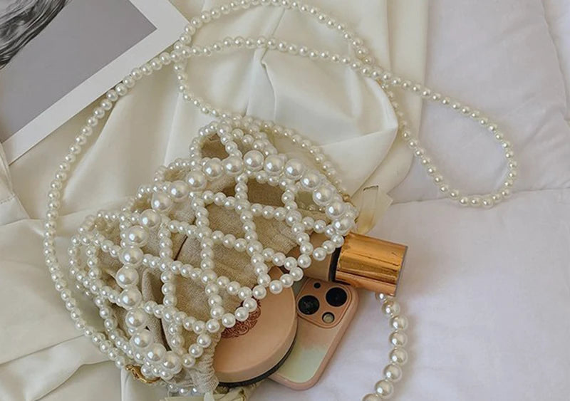 Fashion Lady Basket Handbag Summer Women's Shoulder Crossbody Bag Bohemia Travel Beach Bag Luxury Design Pearl Shopper Tote