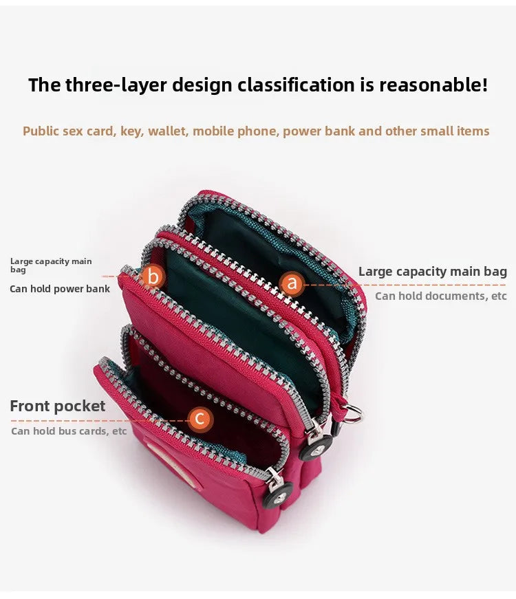 Sports Arm Bag, Women Mobile Phone Bag Running Messenger Purse Wallet, Women's Shoulder Cross Body Bags Multi Layer Zipper Pouch