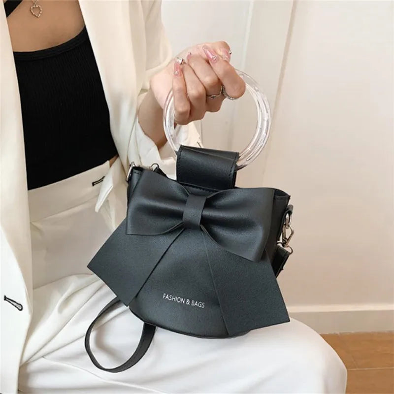 Stylish Women's Bucket Bag with Detachable Strap and Elegant Bow Accent Casual Shoulder Crossbody Bag, Summer Handbag Purse