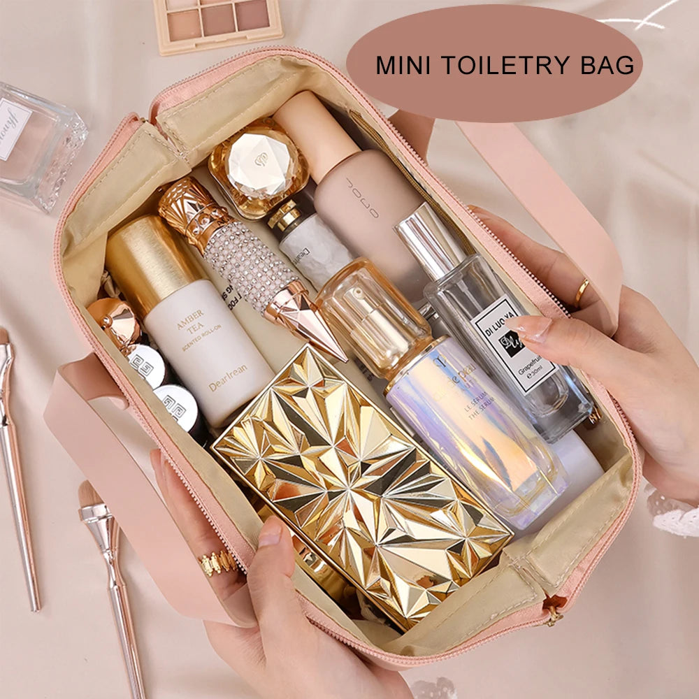 New French style portable handbag fashionable PU mini cosmetic storage bags women's toiletry bag for travel small tote