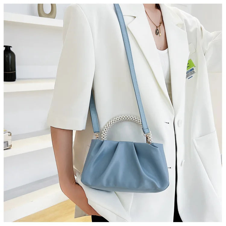 Solid Color Square Pleats Women's Bag Fashionable Cloud Bag, Stylish Soft Surface Handbag, Stylish Single Shoulder Messenger Bag