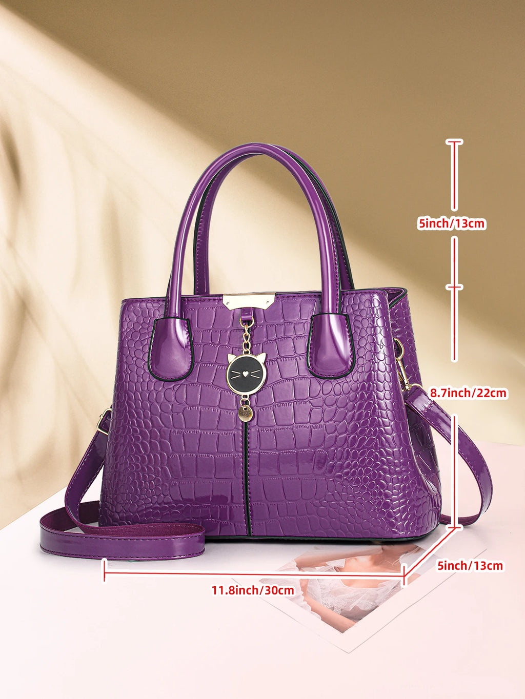 Women's Fashion Crocodile Pattern Shoulder Bag, Bright Leather Large Capacity Commuter Handbag