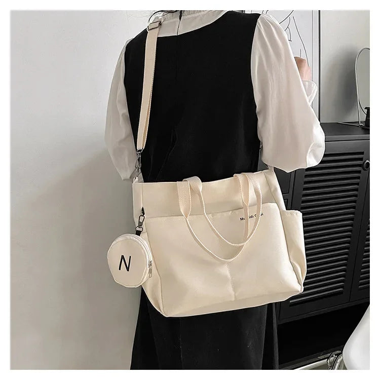 Oxford Design Double Sided Pocket Tote Bag Teen Women Large Capacity Handbag Single Shoulder Crossbody Bag with Round Coin Purse