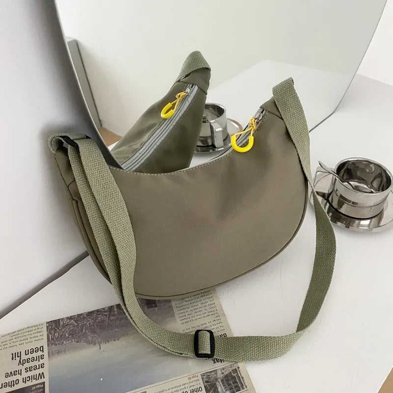 Nylon Half Moon Crossbody Bags for Women, Stylish Dumpling Bag, Small Armpit Shoulder Bag for Daily Use, Work, Outing, Party.