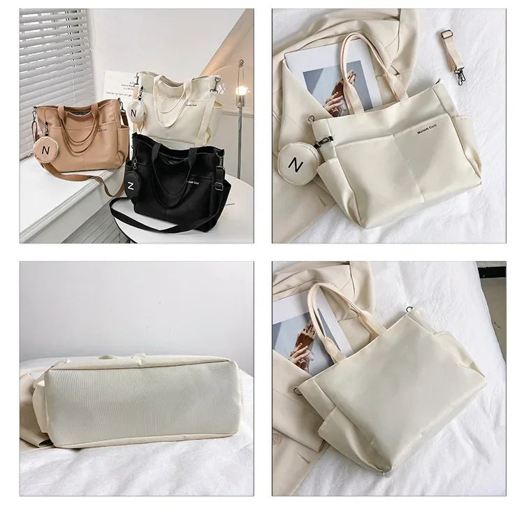 Oxford Design Double Sided Pocket Tote Bag Teen Women Large Capacity Handbag Single Shoulder Crossbody Bag with Round Coin Purse