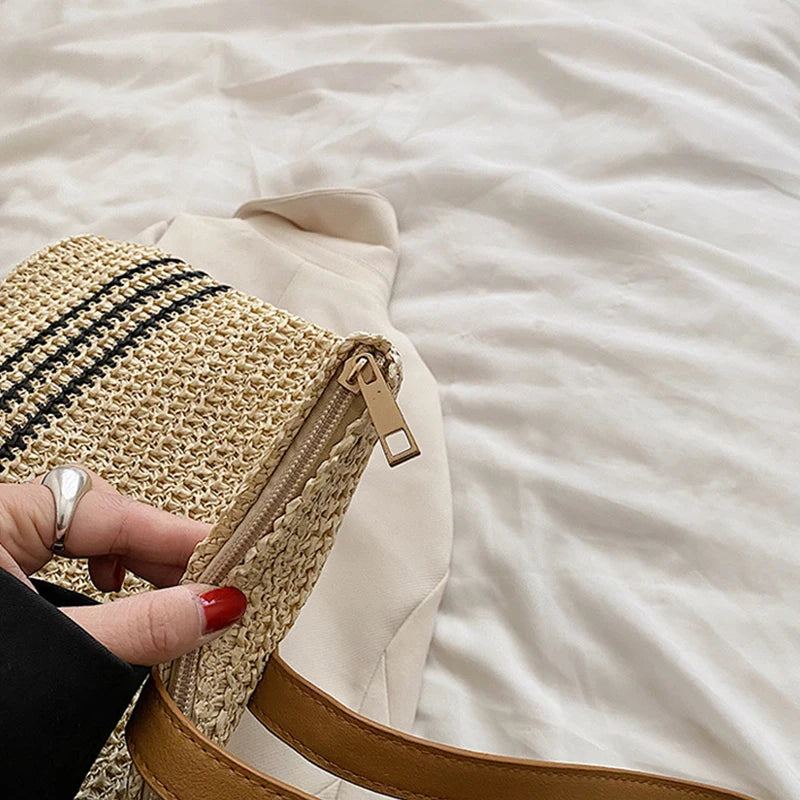 Vintage Straw Rattan Woven Bags Handmade Summer Beach Bags  Ladies Large Capacity Shoulder Bag Bohemia Travel Handbags Totes sac