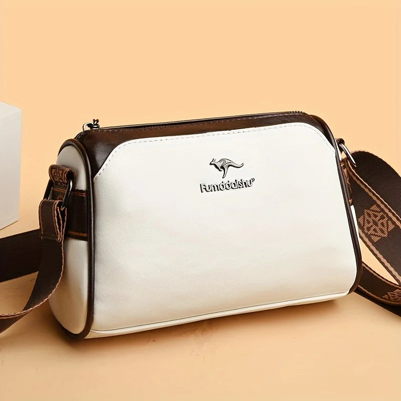 Retro Double Sided Leather Women's Crossbody Bag Water-Resistant Pillow Shaped Shoulder Bag with Adjustable Strap Zipper Closure