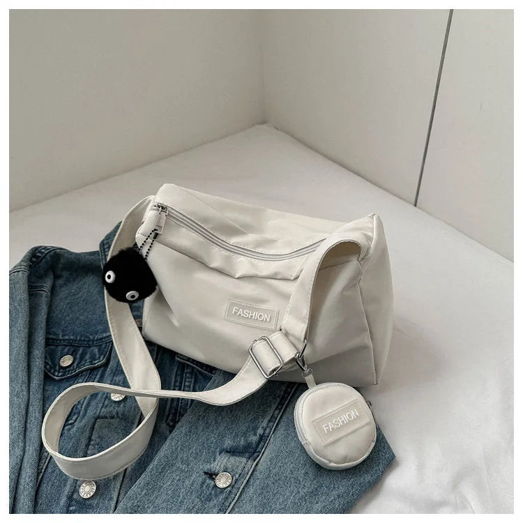 Fashion Crossbody Bag with Round Small Pouch, Versatile Stylish Lightweight Oxford Shoulder Bag for Women Daily Use Work Travel