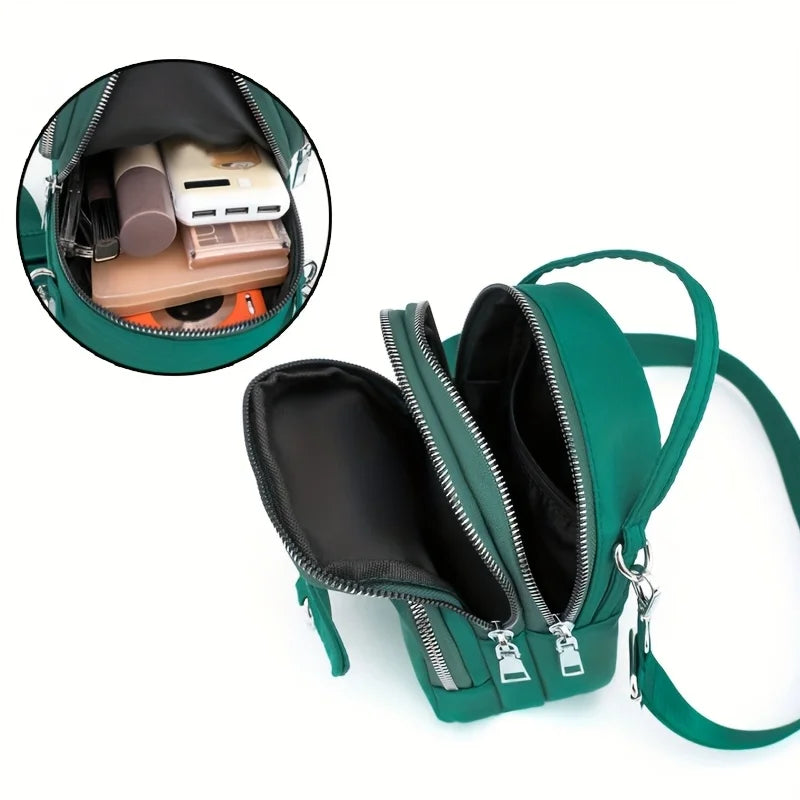 Lightweight Nylon Women's Crossbody Bag, Casual Mini Handbag with Multiple Zip Pouch, Chic Design Shoulder Bag for Everyday Use