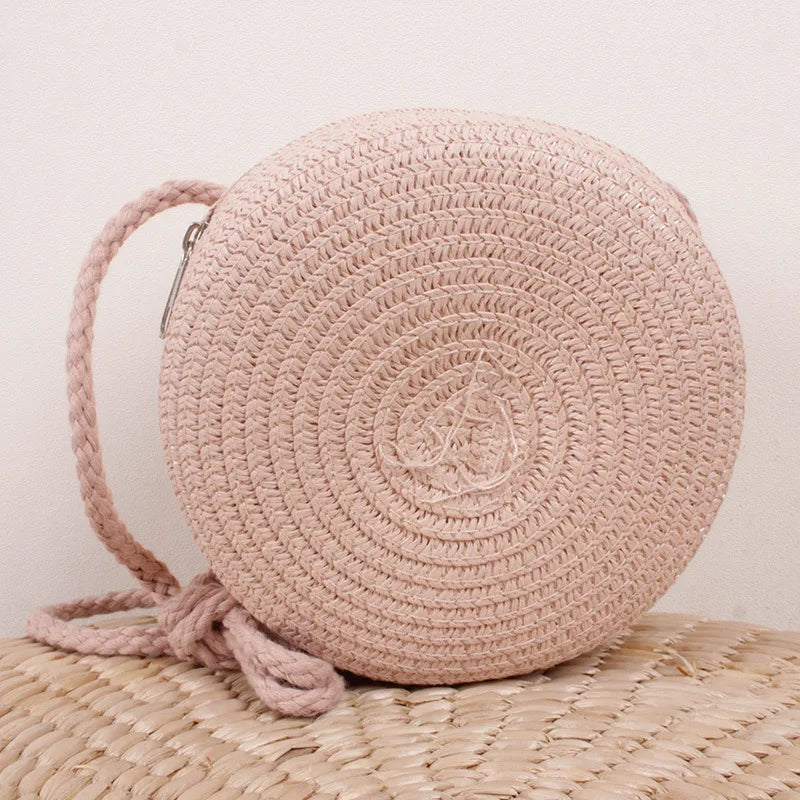 Round Straw Bag Women Woven Beach Crossbody Bag for Ladies Cute Shoulder Rattan Handmade Knitted Candy Color Small Handbag Bolsa