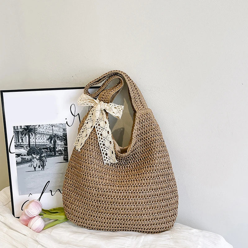 Fashion Straw Women Shoulder Bags Paper Woven Female Handbags Large Capacity Summer Beach Straw Bags Casual Tote Purses